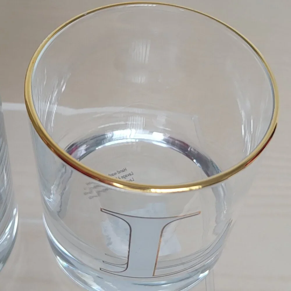 Williams Sonoma Monogram Double Old-Fashioned 2 Clear Drinking Glass Letter 